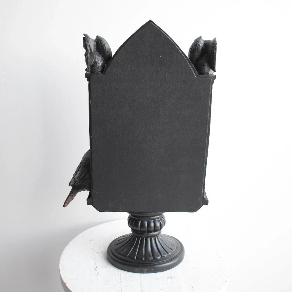 Gothic Black Resin Cathedral Window Mirror Bat Wings Cat Gargoyle Raven Decor